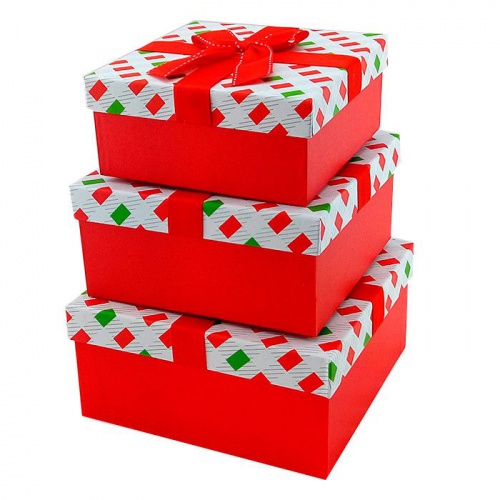 Набор подарочных коробок 3 в 1 "Монохром" красный с бантом /квадрат