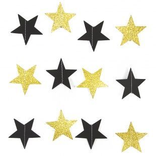 Гирлянда-подвеска Звезда, Черный/Золото, с блестками, 250 см, 1 шт