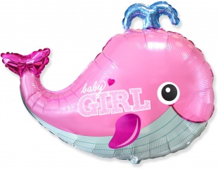 И Шар (34''/86 см) Фигура, Маленький кит для девочки, Розовый, 1 шт