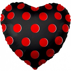 К Шар (18''/46 см) Сердце, Красные точки, Черный, 1 шт