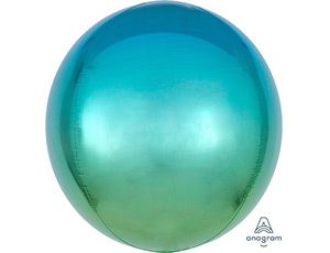 А Шар (16"/41 см) 3D СФЕРА Б/РИС  Омбре Зелено-голуб, 1 шт