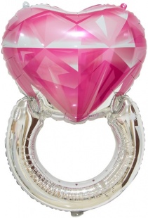 К Шар (32''/81 см) Фигура, Кольцо с бриллиантом, Сердце, Розовый, 1 шт